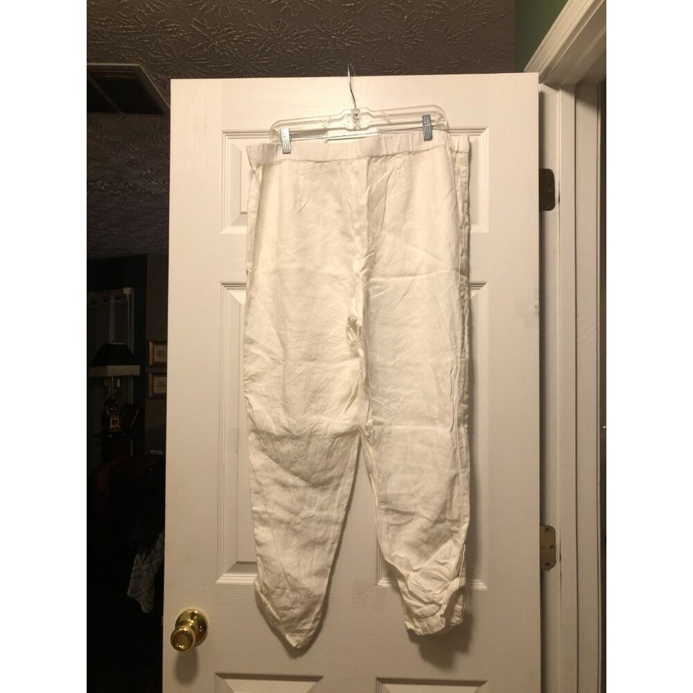 pure jill women's white 100%linen pants size: L - Picture 3 of 4